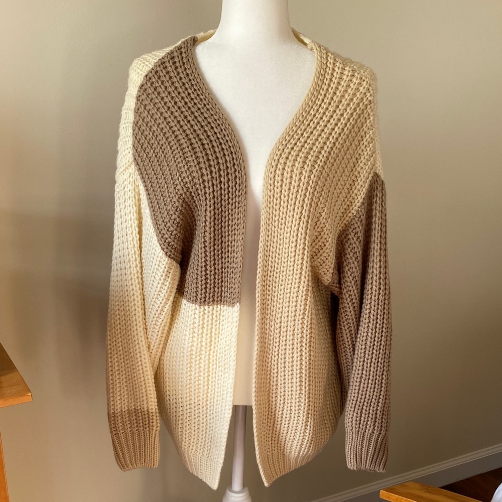Porridge Anthropologie Open Knit Cocoon Cardigan Color Block